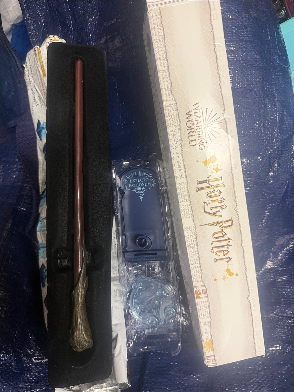 Harry Potter Brown Collectible Wand with Blue Display Stand